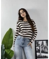 Massimo Orj Marka Çizgili Kahve Oversize Sweatshirt