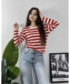 Massimo Orj Marka Çizgili Kırmızı Oversize Sweatshirt