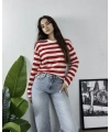 Massimo Orj Marka Çizgili Kırmızı Oversize Sweatshirt