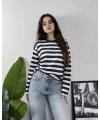 Massimo Orj Marka Çizgili Lacivert Oversize Sweatshirt