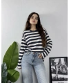 Massimo Orj Marka Çizgili Lacivert Oversize Sweatshirt