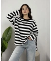 Massimo Orj Marka Çizgili Siyah Oversize Sweatshirt