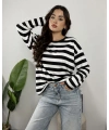 Massimo Orj Marka Çizgili Siyah Oversize Sweatshirt