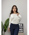 Milena Düşük Omuz Rahat Kesim Bluz Beyaz