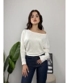 Milena Düşük Omuz Rahat Kesim Bluz Beyaz