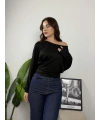 Milena Düşük Omuz Rahat Kesim Bluz Siyah