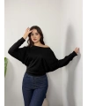 Milena Düşük Omuz Rahat Kesim Bluz Siyah