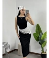 N-Look Orj Marka Siyah Beyaz Biyeli Maxi Elbise