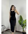N-Look Orj Marka Siyah Beyaz Biyeli Maxi Elbise
