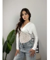 Nocturne Dantel Detaylı Transparan Bodysuit Beyaz
