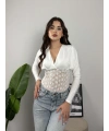 Nocturne Dantel Detaylı Transparan Bodysuit Beyaz