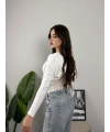 Nocturne Dantel Detaylı Transparan Bodysuit Beyaz