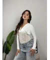 Nocturne Dantel Detaylı Transparan Bodysuit Beyaz