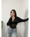 Nocturne Dantel Detaylı Transparan Bodysuit Siyah