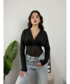 Nocturne Dantel Detaylı Transparan Bodysuit Siyah