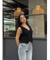 Noir Fitilli Crop Yelek