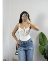 Önü Bağlamalı Beyaz Bodysuit