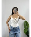 Önü Bağlamalı Beyaz Bodysuit