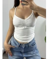 Önü Büzgülü Beyaz Basic Croptop