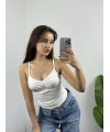 Önü Büzgülü Beyaz Basic Croptop