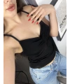 Önü Büzgülü Siyah Basic Croptop