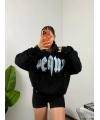 Pequs Siyah Oversize Hoddie Sweat