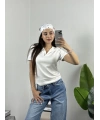 Polo Yaka Modal Crop Tshirt Beyaz