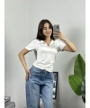 Polo Yaka Modal Crop Tshirt Beyaz