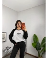 Reglan Kol NYC Baskılı Bluz Beyaz
