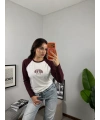 Reglan Kol NYC Baskılı Bluz Bordo