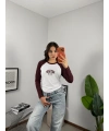 Reglan Kol NYC Baskılı Bluz Bordo