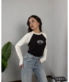 Reglan Kol NYC Baskılı Bluz Siyah