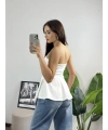 Straplez Volanlı Bluz Beyaz