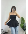 Straplez Volanlı Bluz Siyah