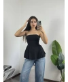 Straplez Volanlı Bluz Siyah