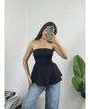 Straplez Volanlı Bluz Siyah