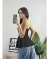 Straplez Volanlı Bluz Siyah