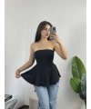 Straplez Volanlı Bluz Siyah