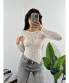 Transparan Dantelli Çapraz Kesim Bluz