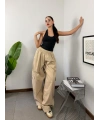 Urban Bej Oversize Baggy Kargo Pantolon