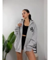 Urban Script Oversize Fermuarlı Hoodie Sweat