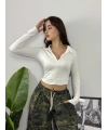 Yarım Fermuarlı Basic Beyaz Bluz