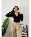 Yarım Fermuarlı Basic Siyah Bluz