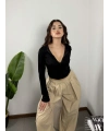 Yarım Fermuarlı Basic Siyah Bluz