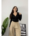 Yarım Fermuarlı Basic Siyah Bluz
