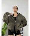 Yıkamalı Oversize Çift Fermuarlı Kalın Hoddie Sweat