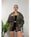 Yıkamalı Oversize Çift Fermuarlı Kalın Hoddie Sweat