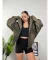 Yıkamalı Oversize Çift Fermuarlı Kalın Hoddie Sweat