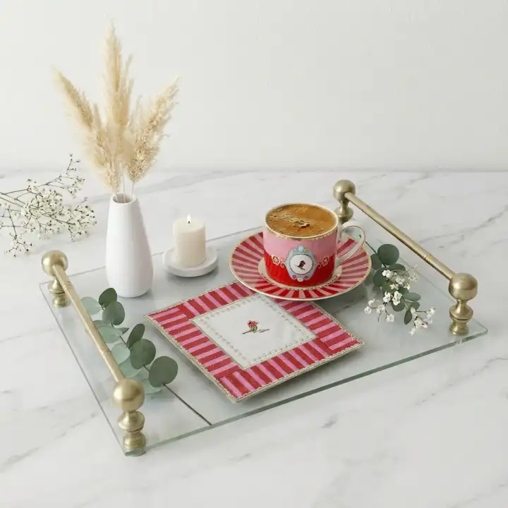 2 Adet Kırmızı Pip Studio Uyumlu Nakışlı Love Bird Detaylı Kare Kokteyl Sunum Peçetesi