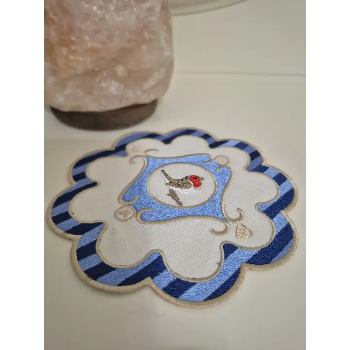 2 Adet Mavi Pip Studio Uyumlu Nakışlı Kuş Detaylı Kokteyl Sunum Peçetesi 15x15cm